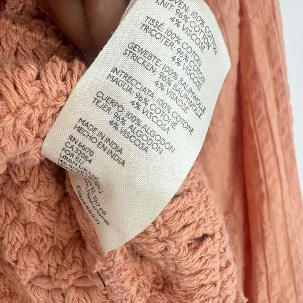 Free People Megan Crochet Knit Peplum Puff Sleeve Top Coral Sand Size Small NWOT